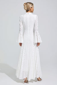 Franka White Flared Sleeve Embroidered Maxi Dress