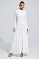 Franka White Flared Sleeve Embroidered Maxi Dress