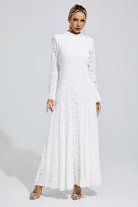 Franka White Flared Sleeve Embroidered Maxi Dress