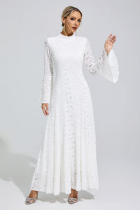 Franka White Flared Sleeve Embroidered Maxi Dress