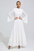 Franka White Flared Sleeve Embroidered Maxi Dress