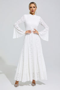 Franka White Flared Sleeve Embroidered Maxi Dress