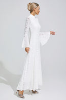 Franka White Flared Sleeve Embroidered Maxi Dress