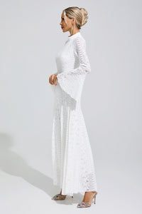 Franka White Flared Sleeve Embroidered Maxi Dress