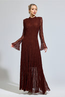 Torvayne Brown Lace Long Sleeve Dress