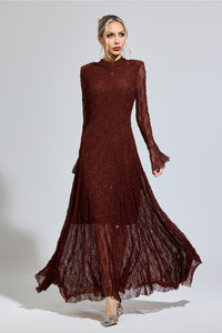 Torvayne Brown Lace Long Sleeve Dress