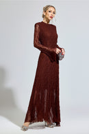 Torvayne Brown Lace Long Sleeve Dress