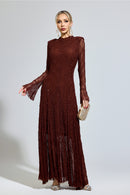 Torvayne Brown Lace Long Sleeve Dress