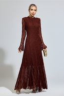Torvayne Brown Lace Long Sleeve Dress