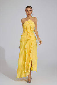 Ballad Asymmetric Pleated Halter Dress