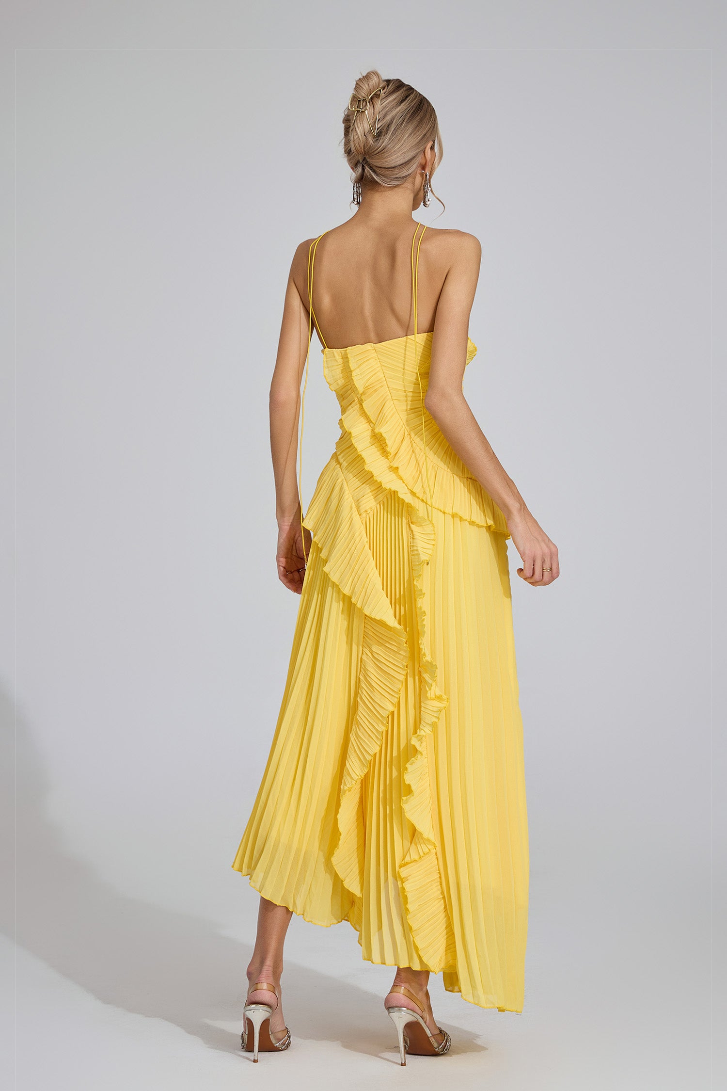Ballad Asymmetric Pleated Halter Dress