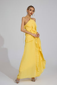 Ballad Asymmetric Pleated Halter Dress