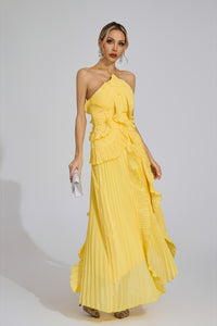 Ballad Asymmetric Pleated Halter Dress