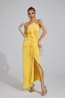 Ballad Asymmetric Pleated Halter Dress