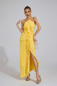 Ballad Asymmetric Pleated Halter Dress