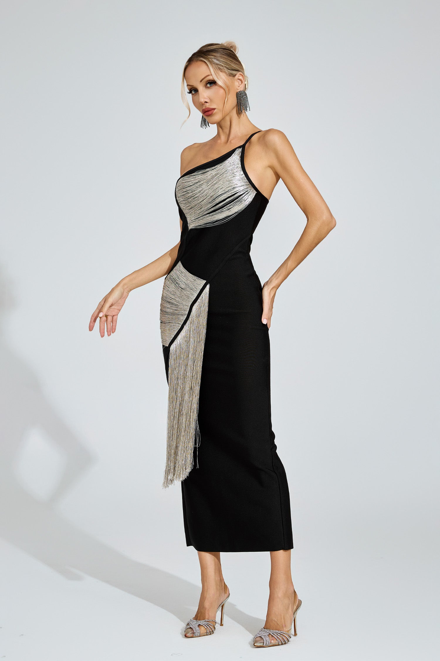 Saphira One Shoulder Bandage Maxi Dress In Black