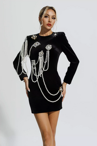 Vira Pearl Embellished Velvet Dress