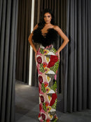 Tovaris Strapless Feather Sequin Maxi Dress
