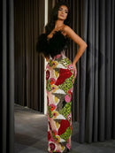 Tovaris Strapless Feather Sequin Maxi Dress