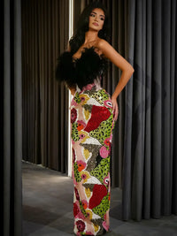 Tovaris Strapless Feather Sequin Maxi Dress