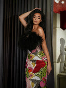 Tovaris Strapless Feather Sequin Maxi Dress
