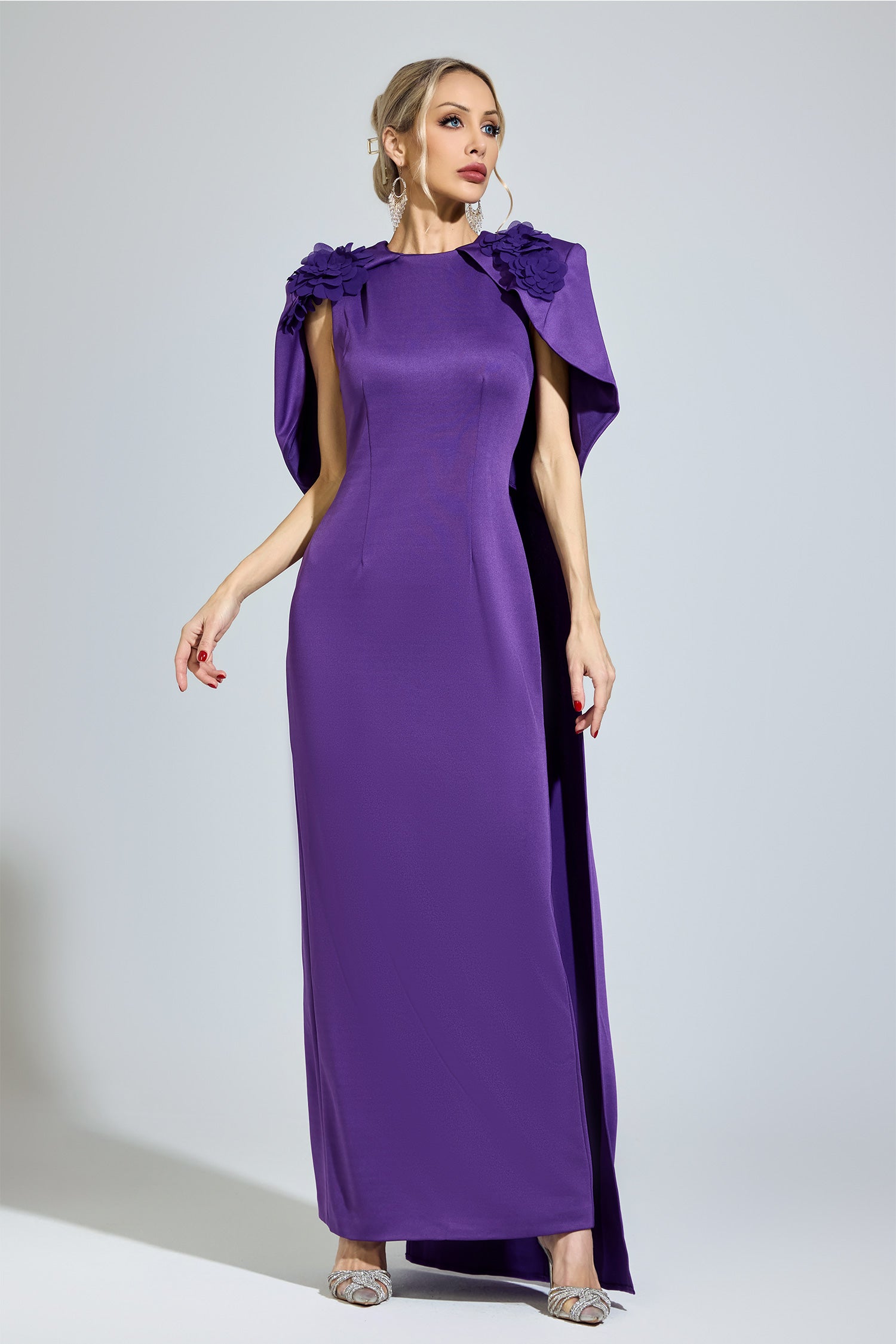Orvexal Purple Cape Formal Dress