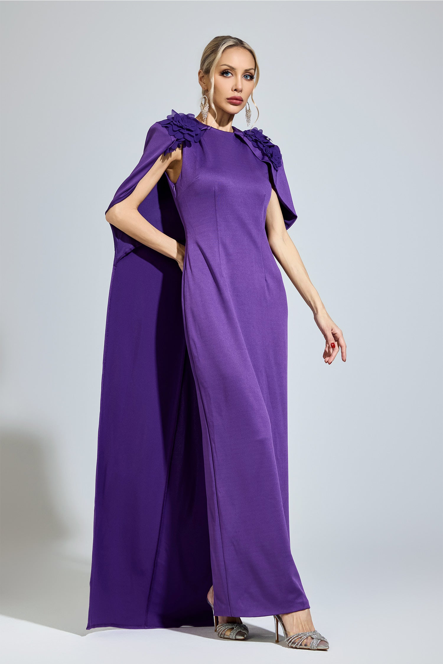 Orvexal Purple Cape Formal Dress