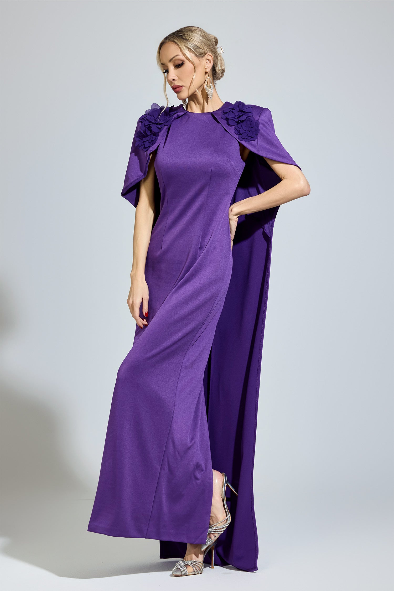 Orvexal Purple Cape Formal Dress