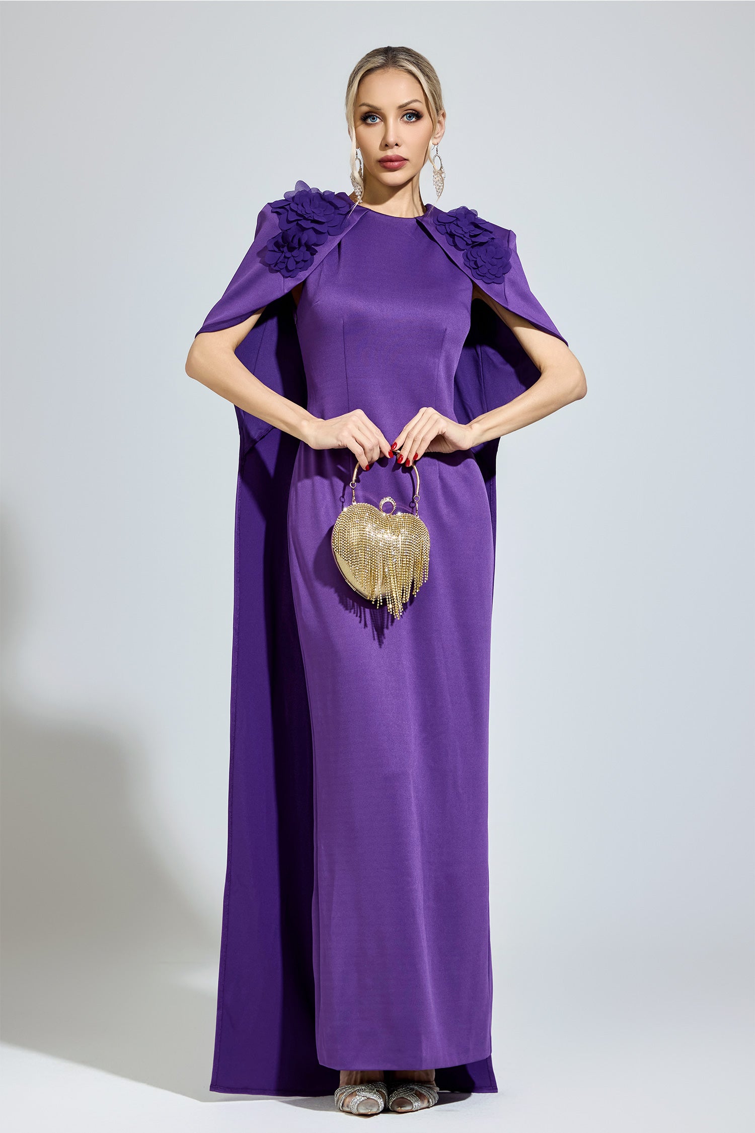 Orvexal Purple Cape Formal Dress