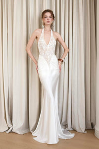 Orzavi Lace Backless Maxi Dress In White