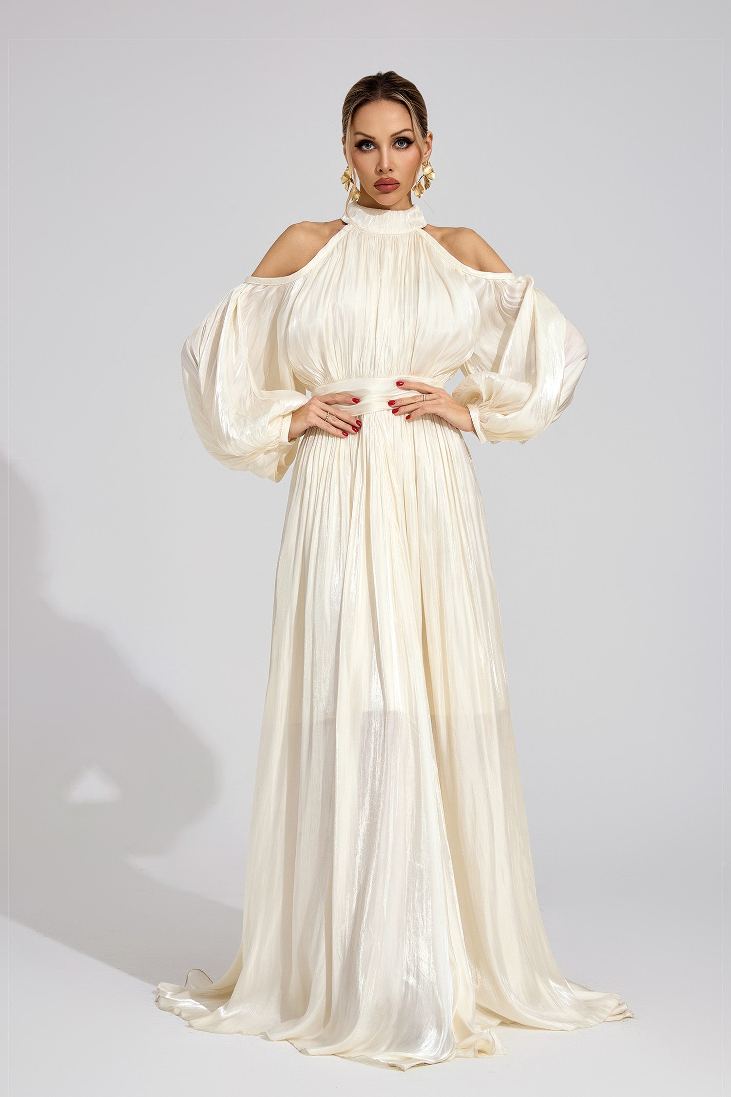 Praelor White Halter Maxi Dress
