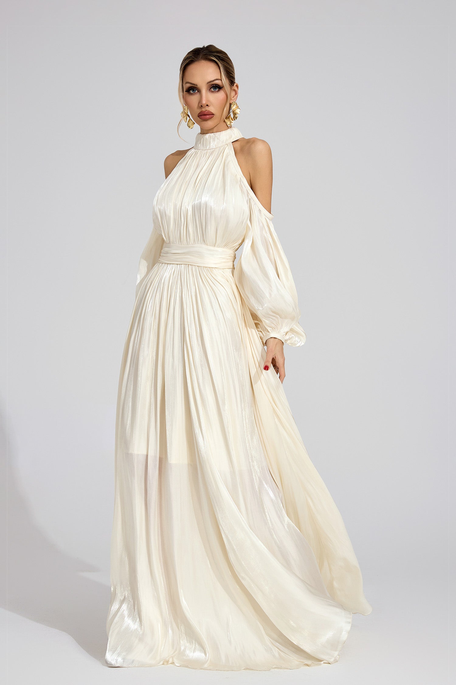 Praelor White Halter Maxi Dress