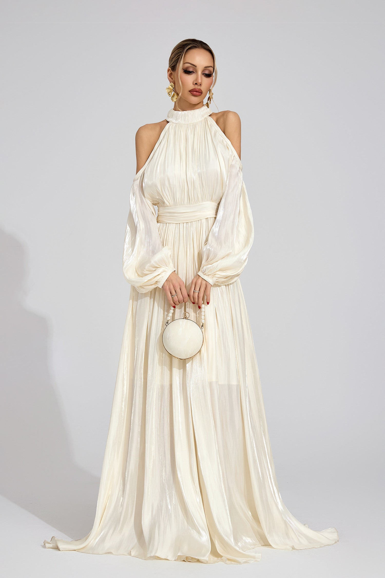 Praelor White Halter Maxi Dress