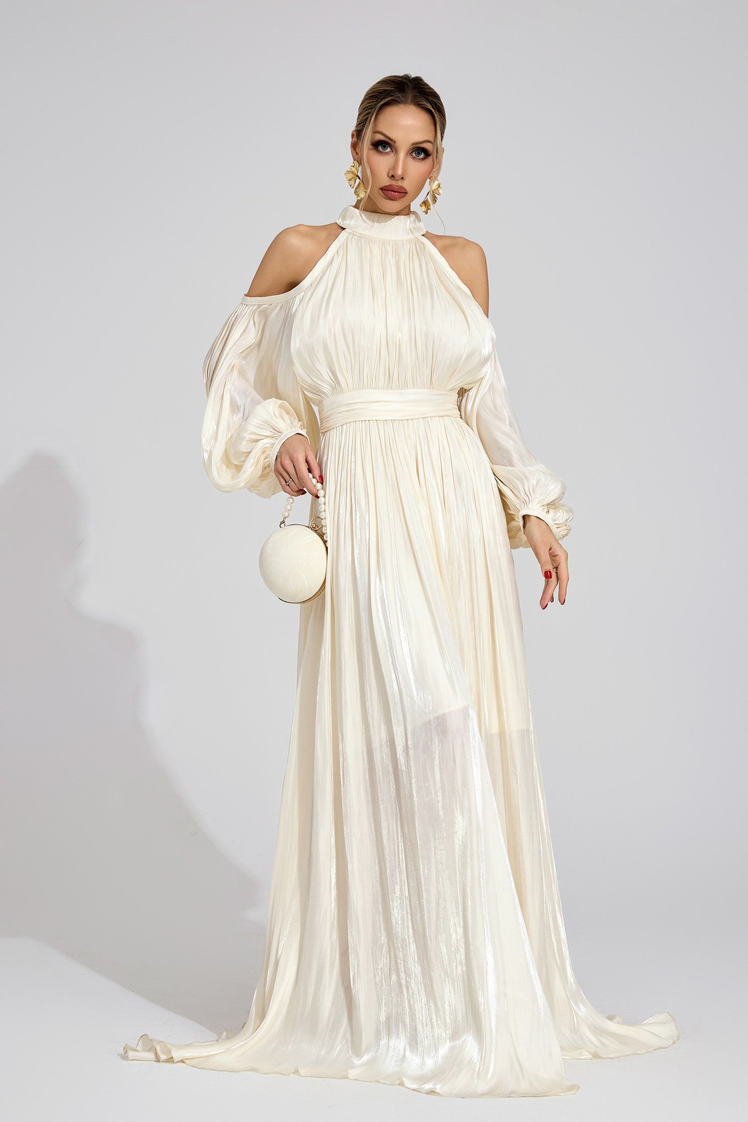 Praelor White Halter Maxi Dress