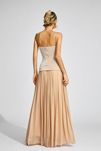 Feldrin Ruched Suspender Set In Beige