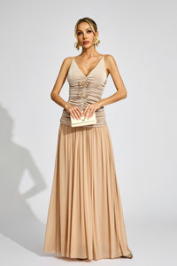 Feldrin Ruched Suspender Set In Beige