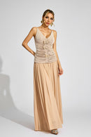 Feldrin Ruched Suspender Set In Beige