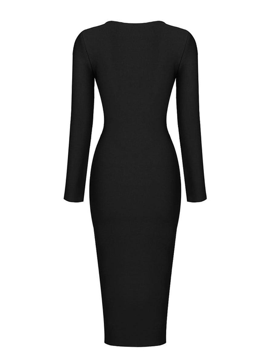 Grey Plunge Reversible Bandage Midi Dress In Black