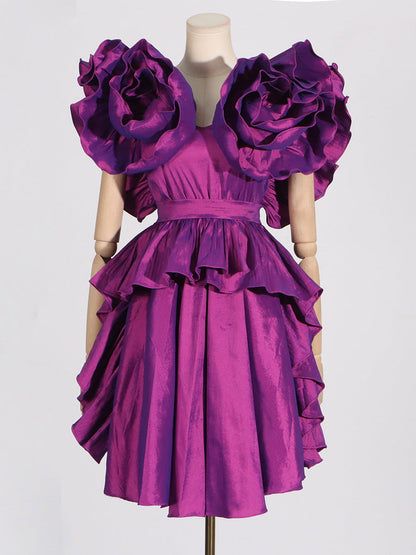 Lowell Ruffles Satin Mini Dress In Purple