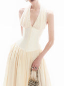 Terrell Halterneck Tulle Overlay Maxi Dress In Apricot