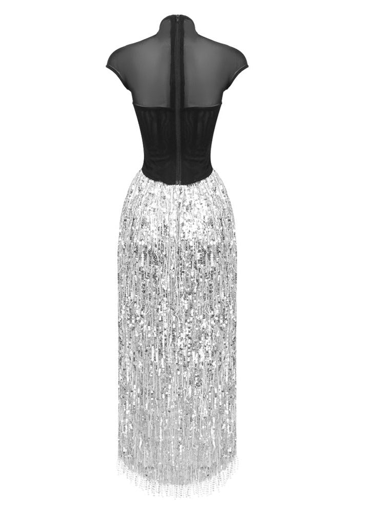Jonix Mesh Tassel Sequin Long Skirt Set