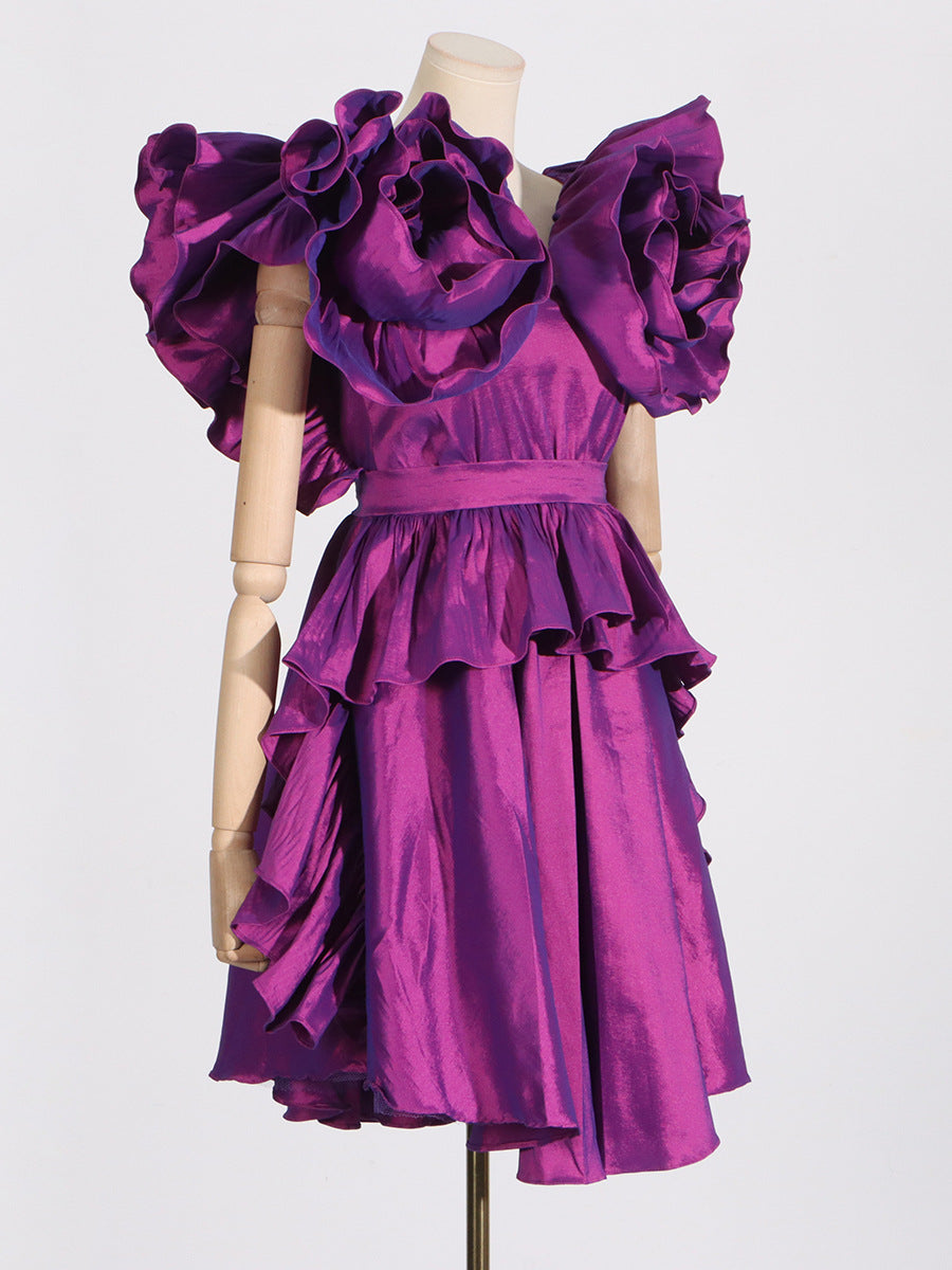 Lowell Ruffles Satin Mini Dress In Purple