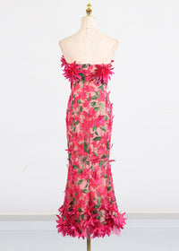 Chasity 3D Flower Embroidery Strapless Midi Dress In Rose Red