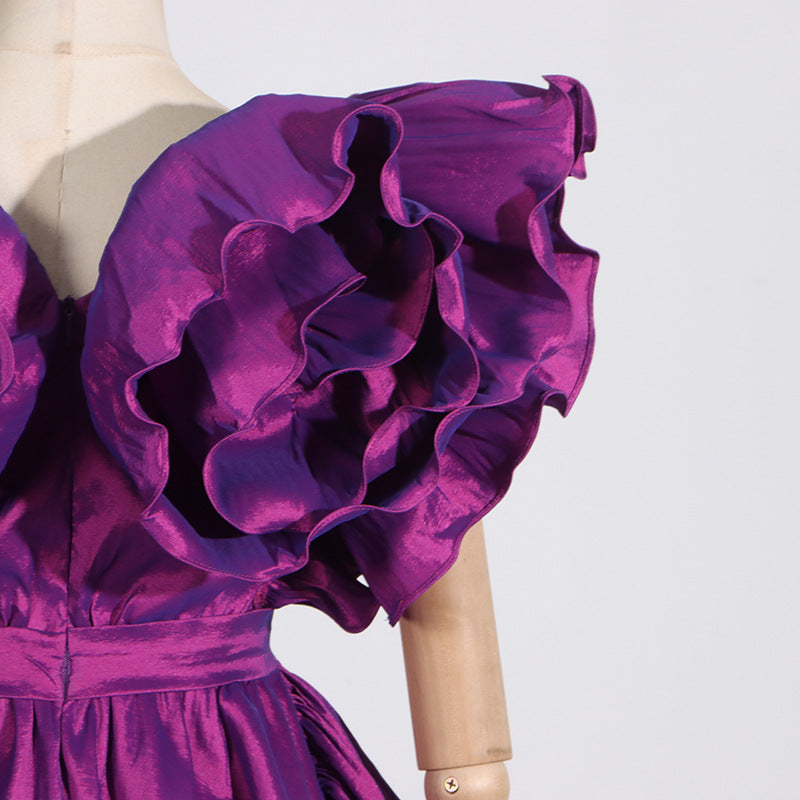 Lowell Ruffles Satin Mini Dress In Purple