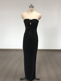 Elyon Strapless Rhinestone Rose Maxi Dress In Black