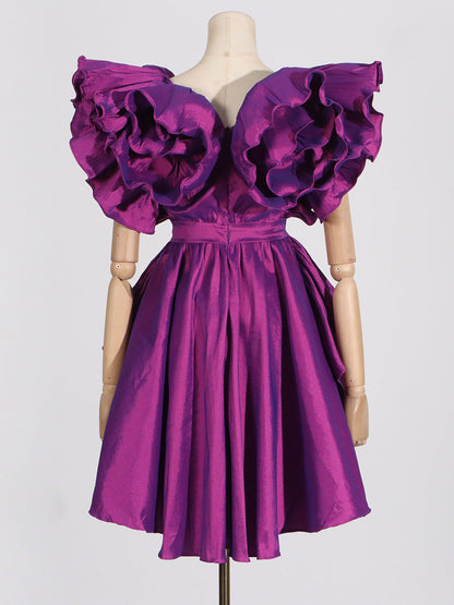 Lowell Ruffles Satin Mini Dress In Purple