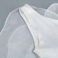 Zayne Mesh Flower One Shoulder Midi Dress In White