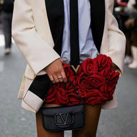 Tova 3D Flower Embellished Skirt In Red