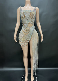 Plvara Embellished Diamond Chain Mini Dress