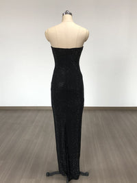 Elyon Strapless Rhinestone Rose Maxi Dress In Black